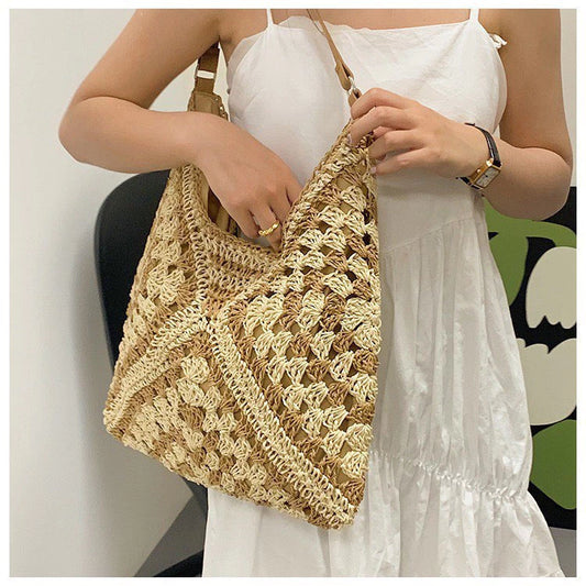 Sac Hobo en paille vintage bicolore – Nouvelle collection